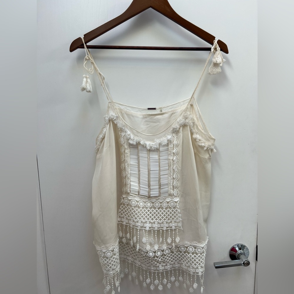 Elie Tahari XL Thelma Embroidered Beaded Lace Blouse in Ivory